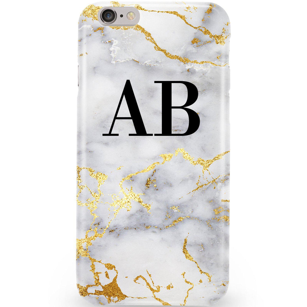 Personalised White x Gold Streaks Marble Initials iPhone 6/6s Case