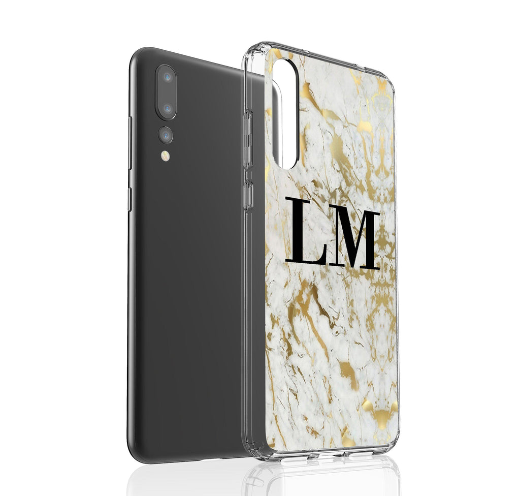 Personalised White x Gold Marble Initials Huawei P20 Pro Case