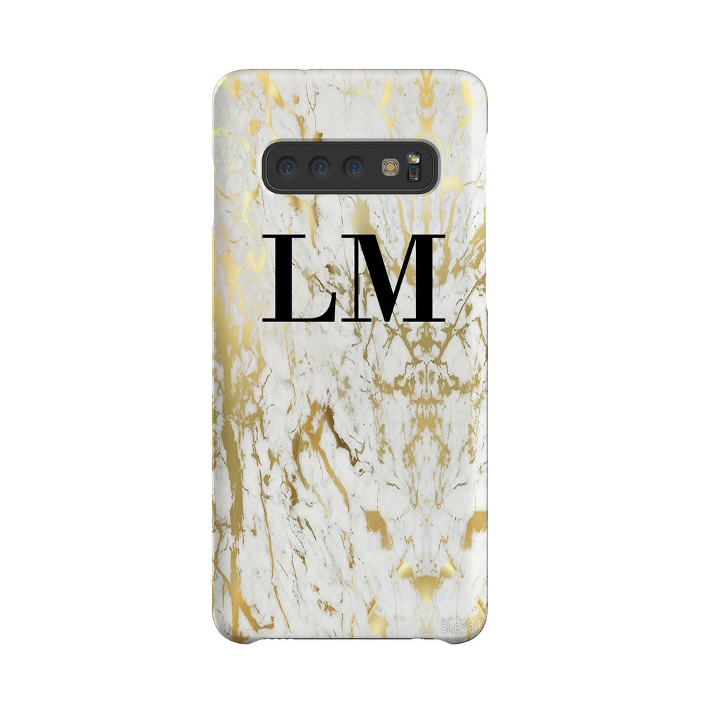 Personalised White x Gold Marble Initials Samsung Galaxy S10 Plus Case