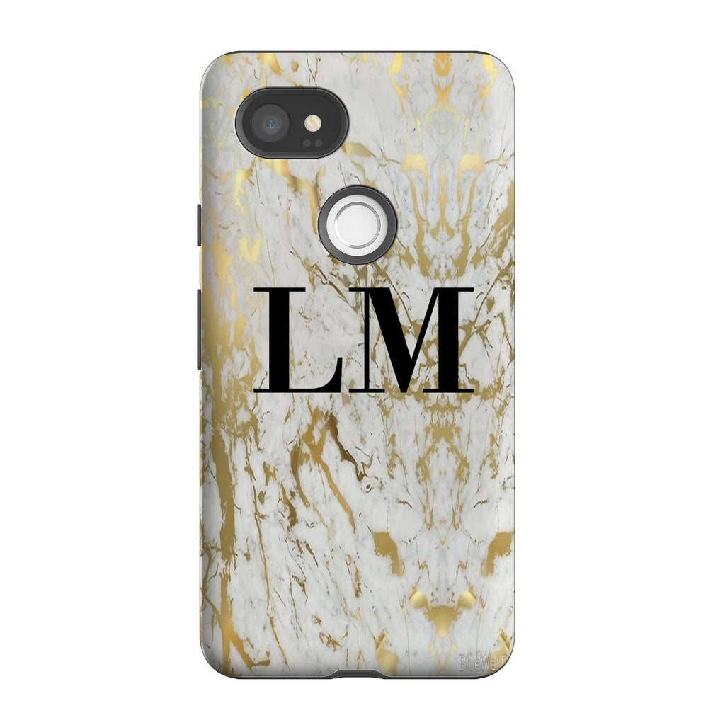 Personalised White x Gold Marble Initials Google Pixel 2 XL Case