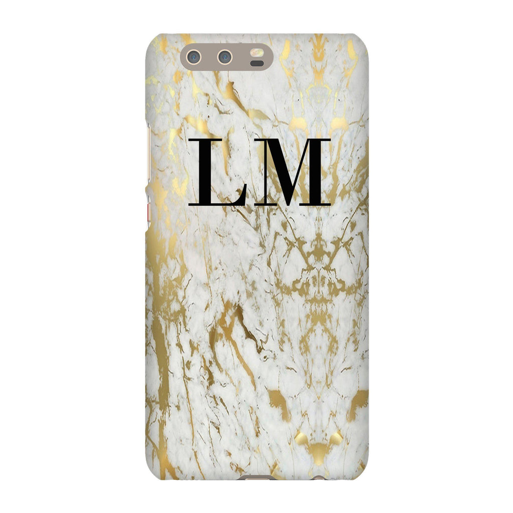 Personalised White x Gold Marble Initial Huawei P10 Plus Case