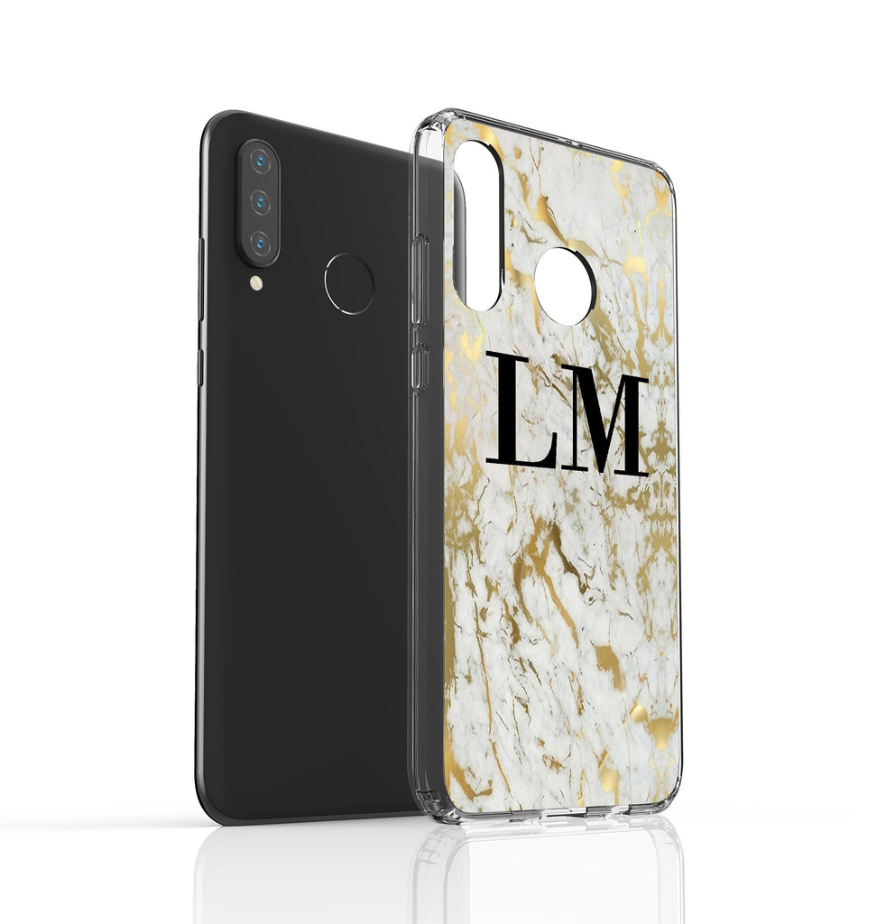 Personalised White x Gold Marble Initials Huawei P30 Lite Case