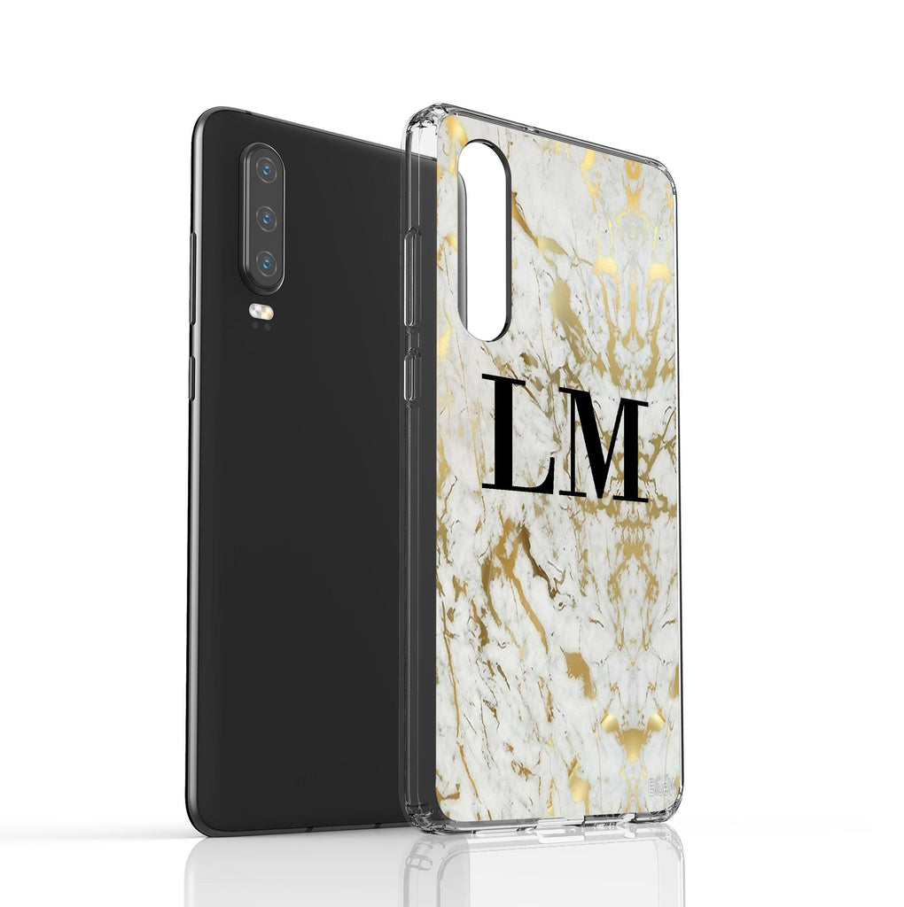 Personalised White x Gold Marble Initials Huawei P30 Case