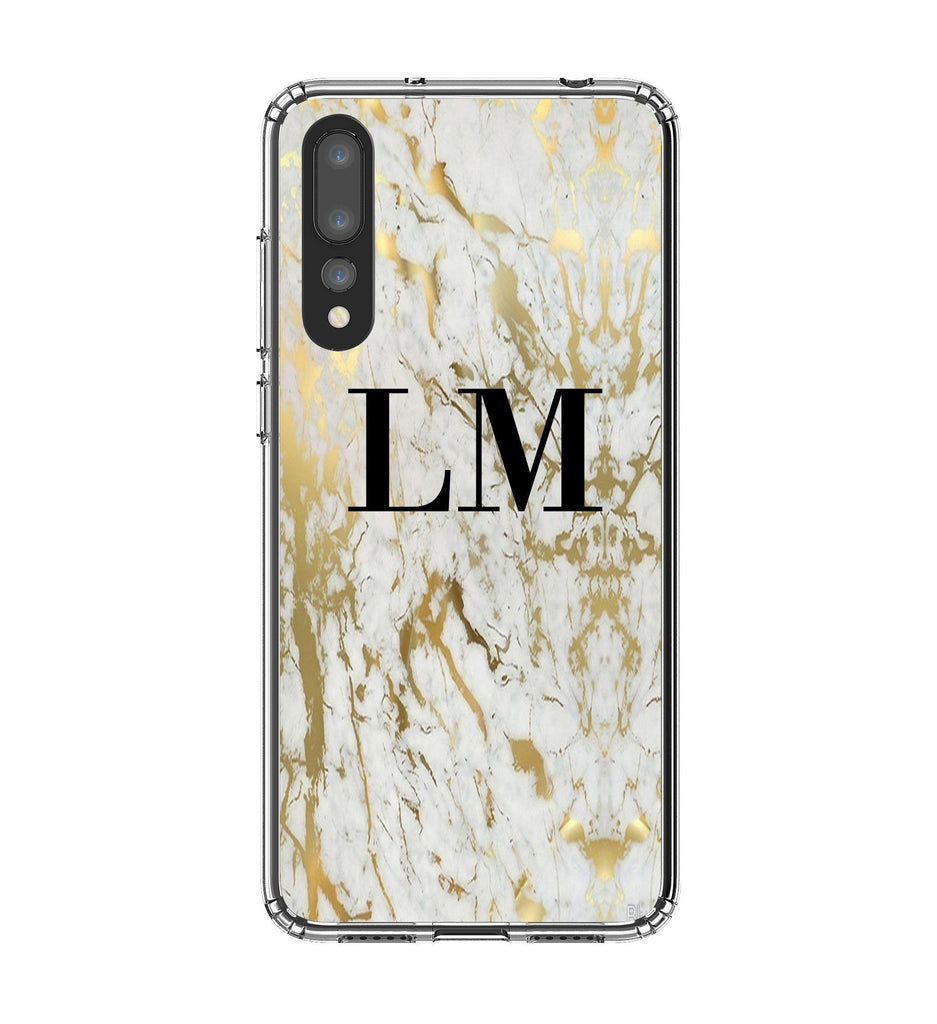 Personalised White x Gold Marble Initials Huawei P20 Pro Case