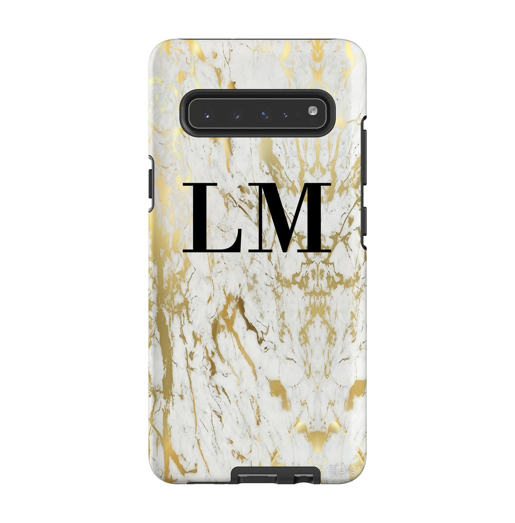 Personalised White x Gold Marble Initials Samsung Galaxy S10 5G Case