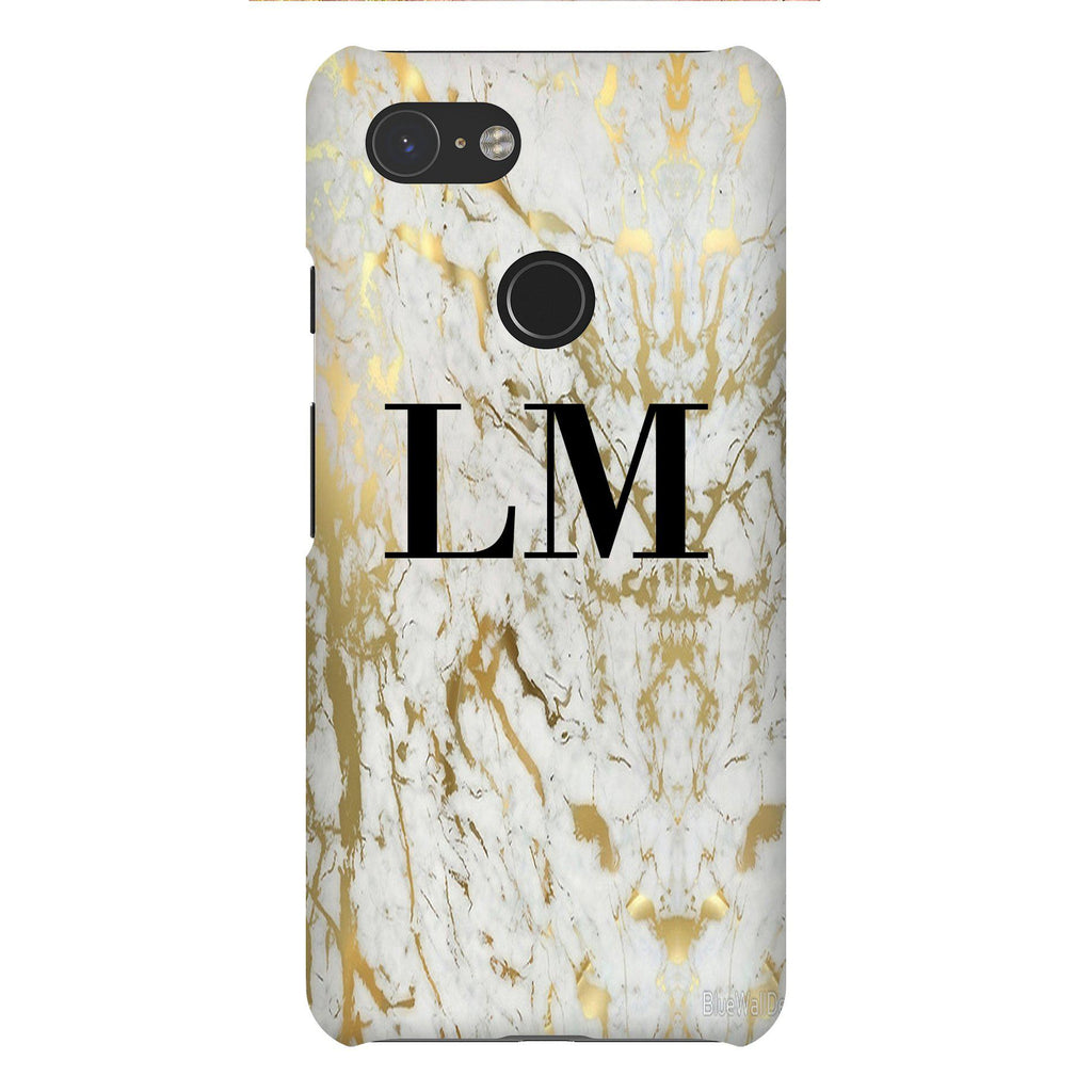 Personalised White x Gold Marble Initials Google Pixel 3 Case