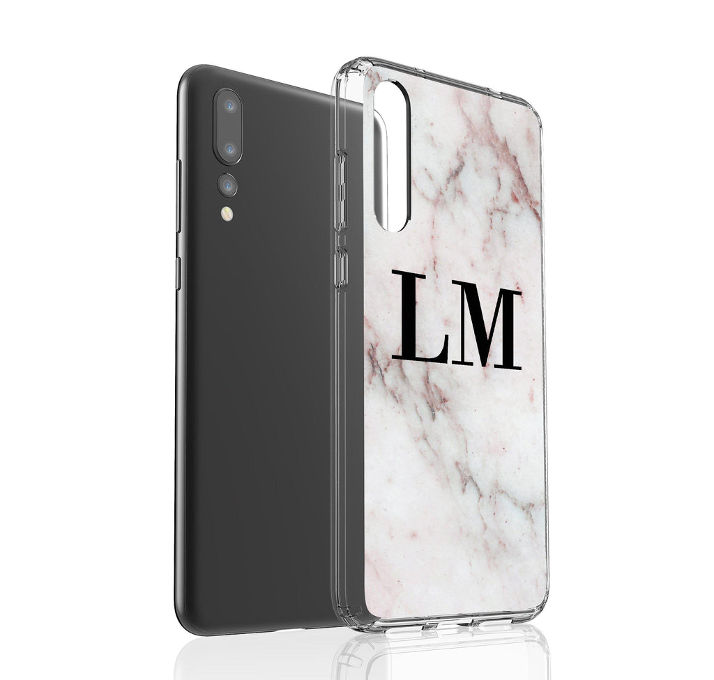 Personalised White Rosa Marble Initials Huawei P20 Pro Case