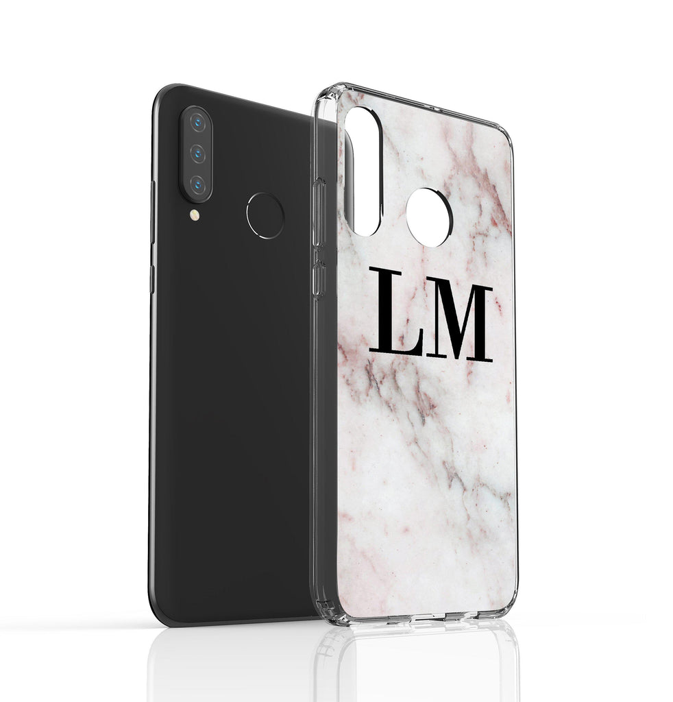 Personalised White Rosa Marble Initials Huawei P30 Lite Case