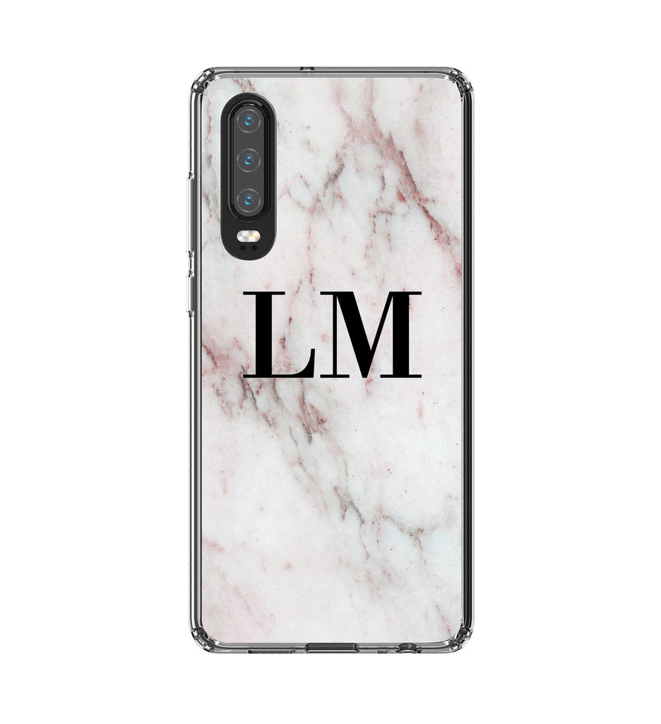 Personalised White Rosa Marble Initials Huawei P30 Case