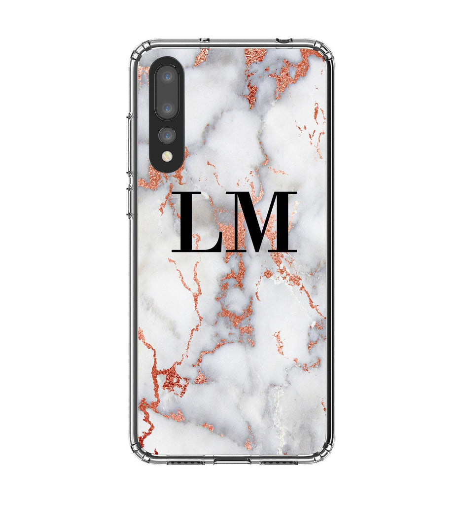Personalised White x Rose Gold Marble Initials Huawei P20 Pro Case