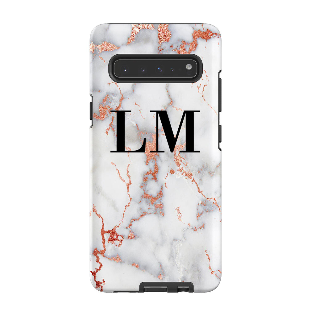 Personalised White x Rose Gold Marble Initials Samsung Galaxy S10 5G Case