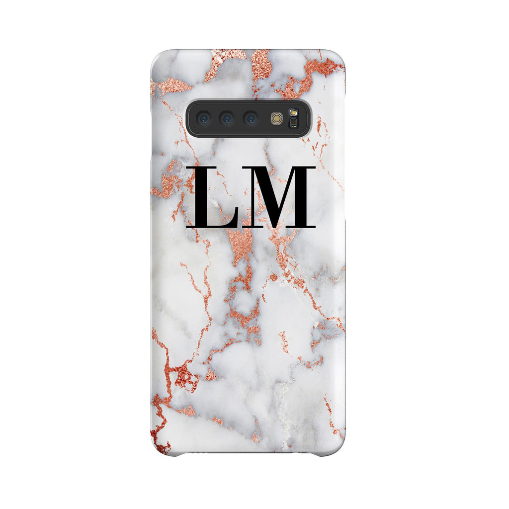 Personalised White x Rose Gold Marble Initials Samsung Galaxy S10 Case