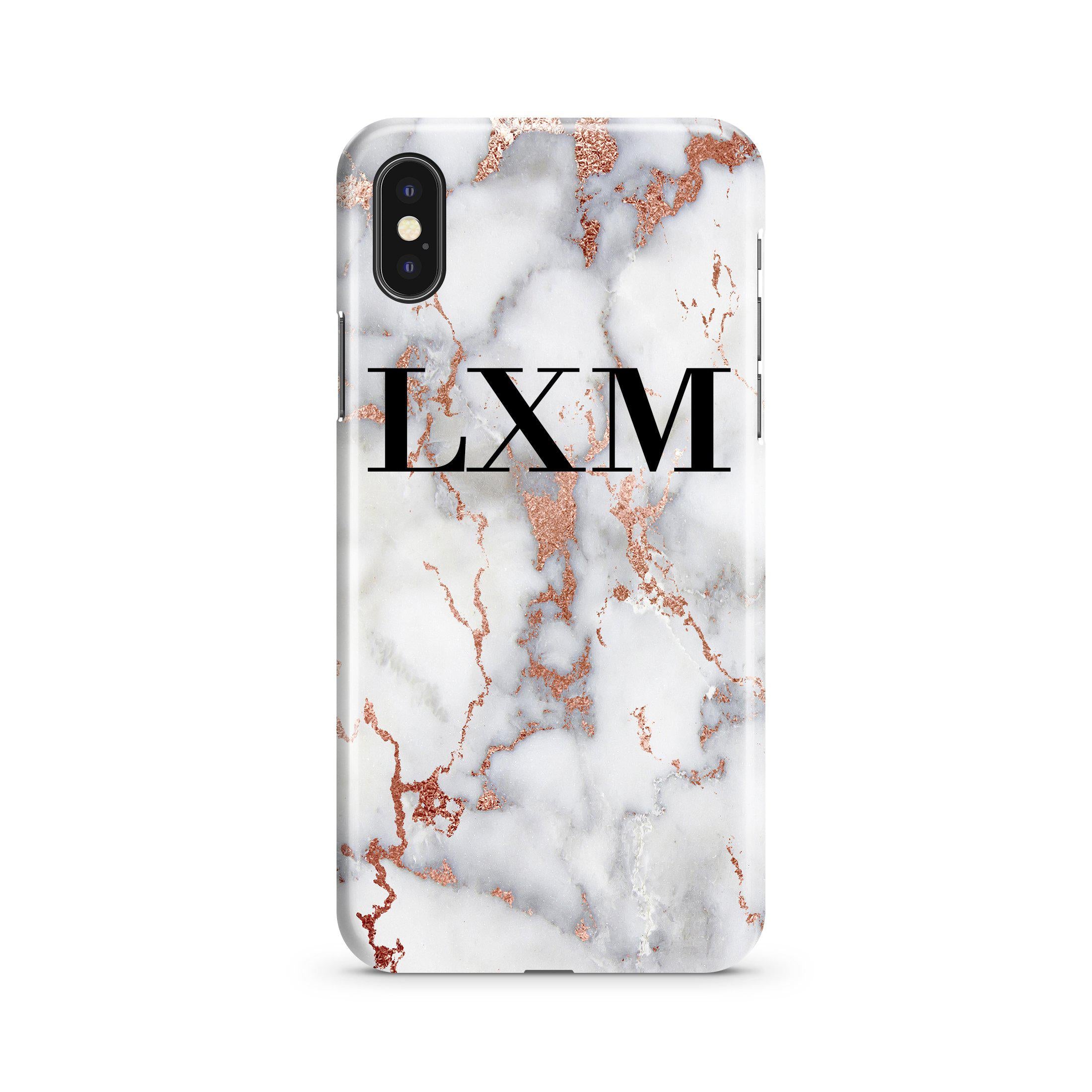 Personalised White x Rose Gold Marble Initials iPhone Max