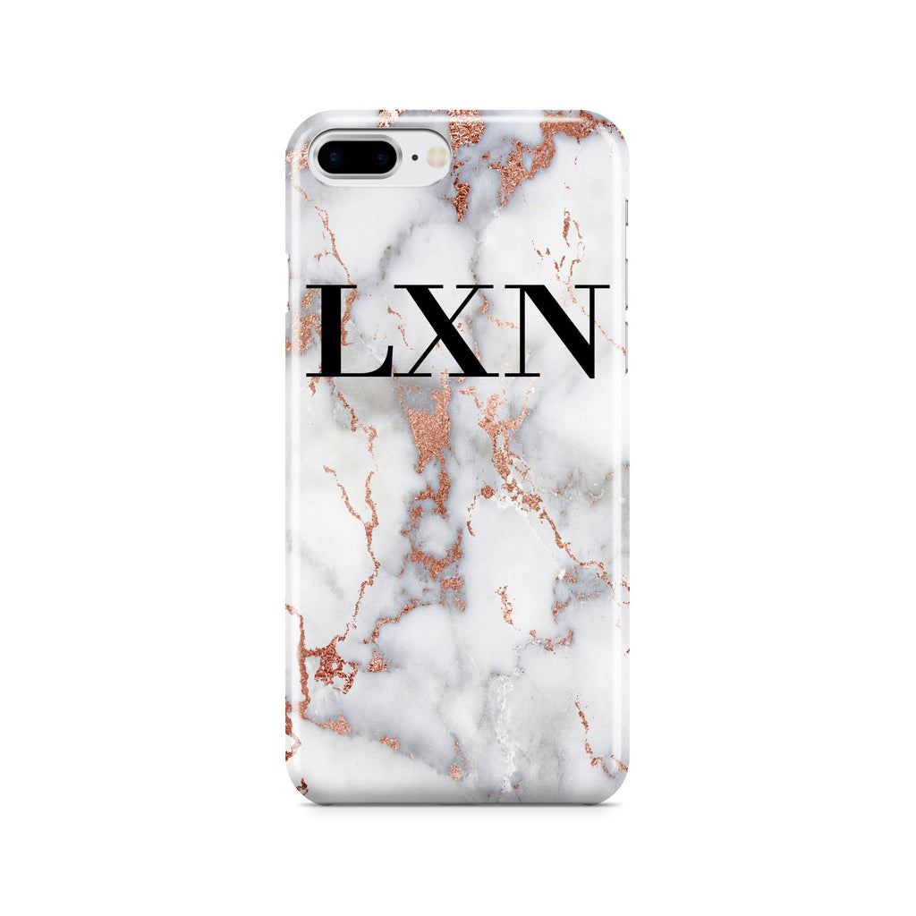 Personalised White x Rose Gold Marble Initials iPhone 8 Plus Case