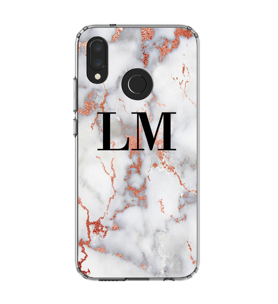 Personalised White x Rose Gold Marble Initials Huawei P20 Lite Case
