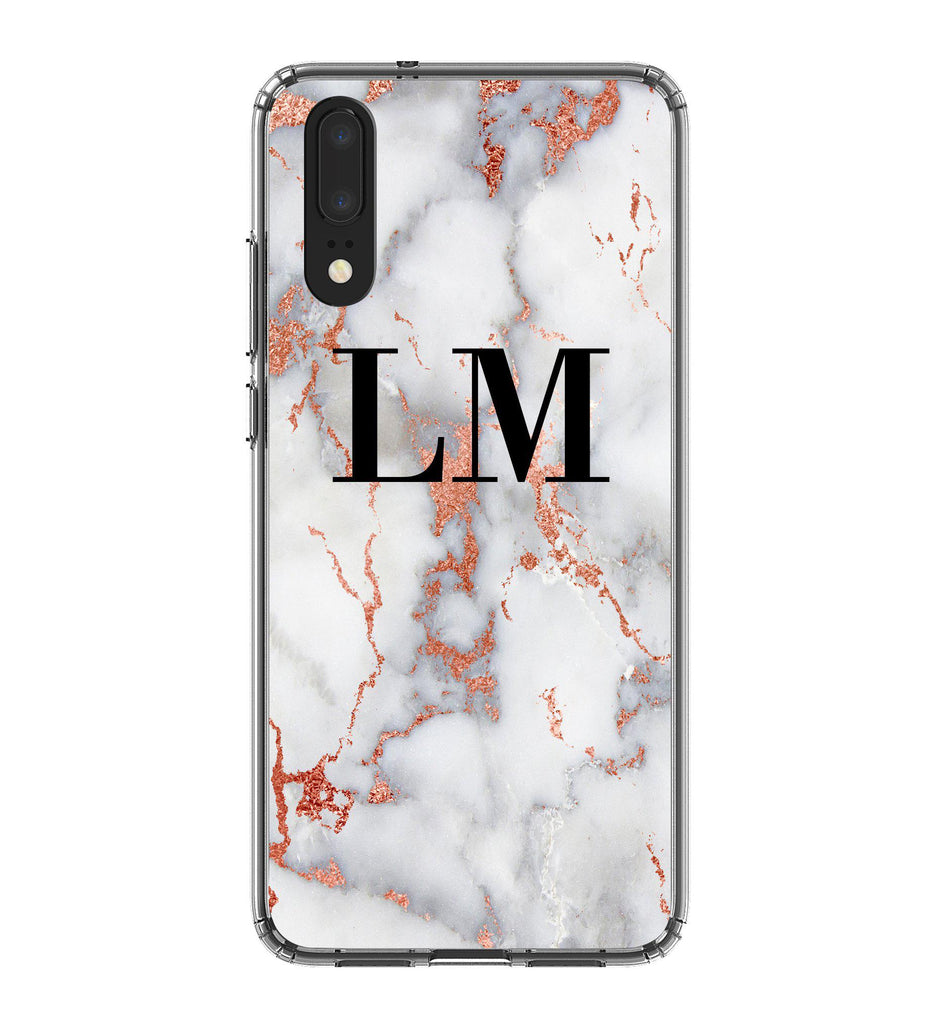 Personalised White x Rose Gold Marble Initials Huawei P20 Case