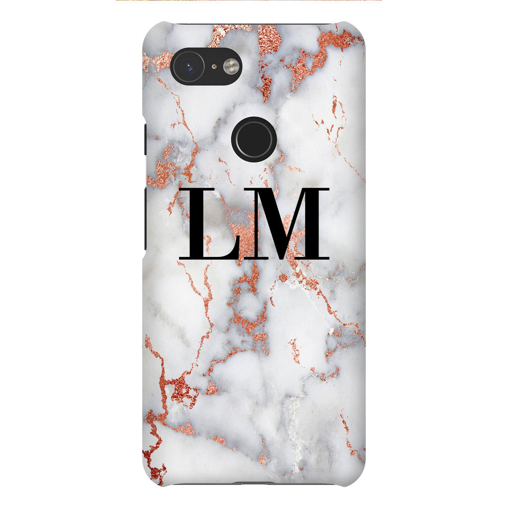 Personalised White x Rose Gold Marble Initials Google Pixel 3 Case