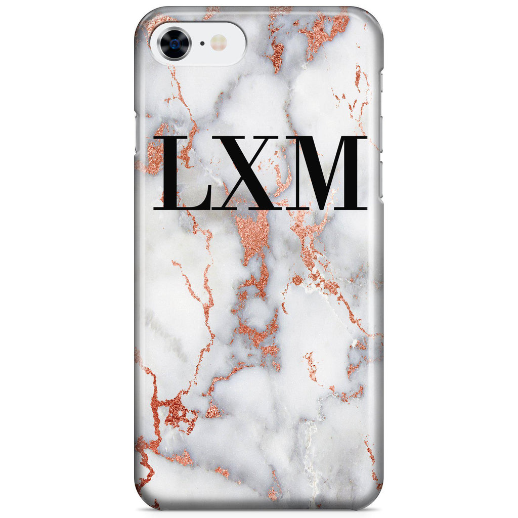 Personalised White x Rose Gold Marble Initials iPhone SE Case