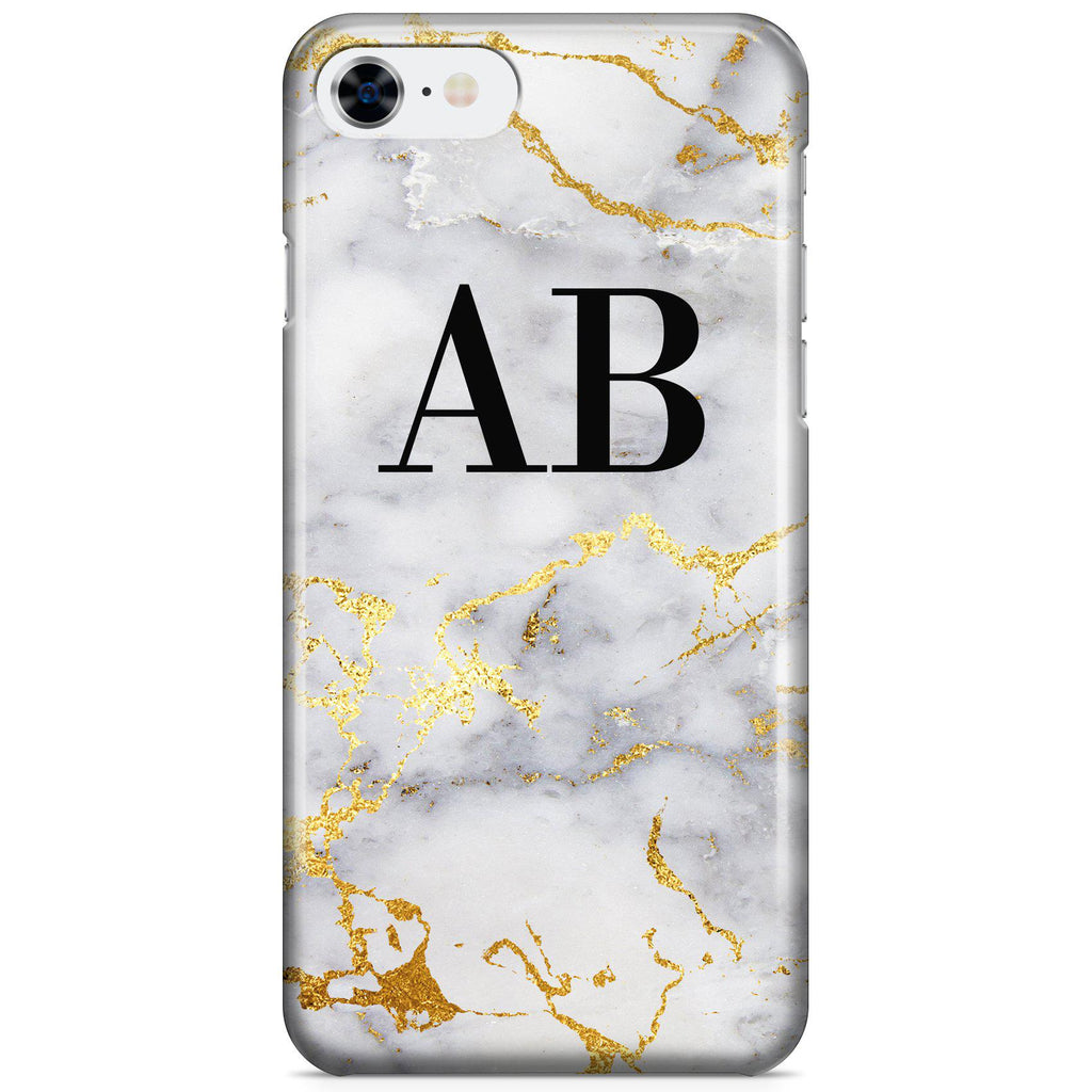 Personalised White x Gold Streaks Marble Initials iPhone SE Case