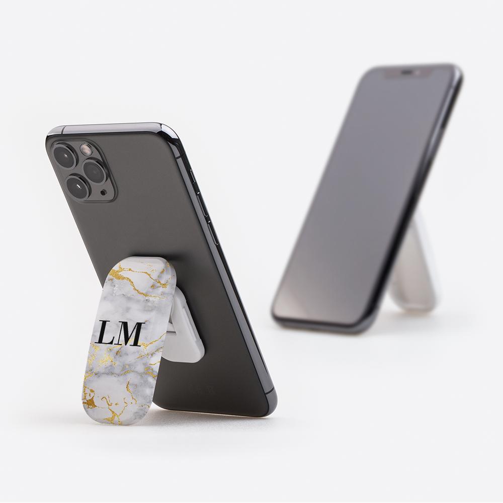 Personalised White x Gold Streaks Marble Initials Clickit Phone grip
