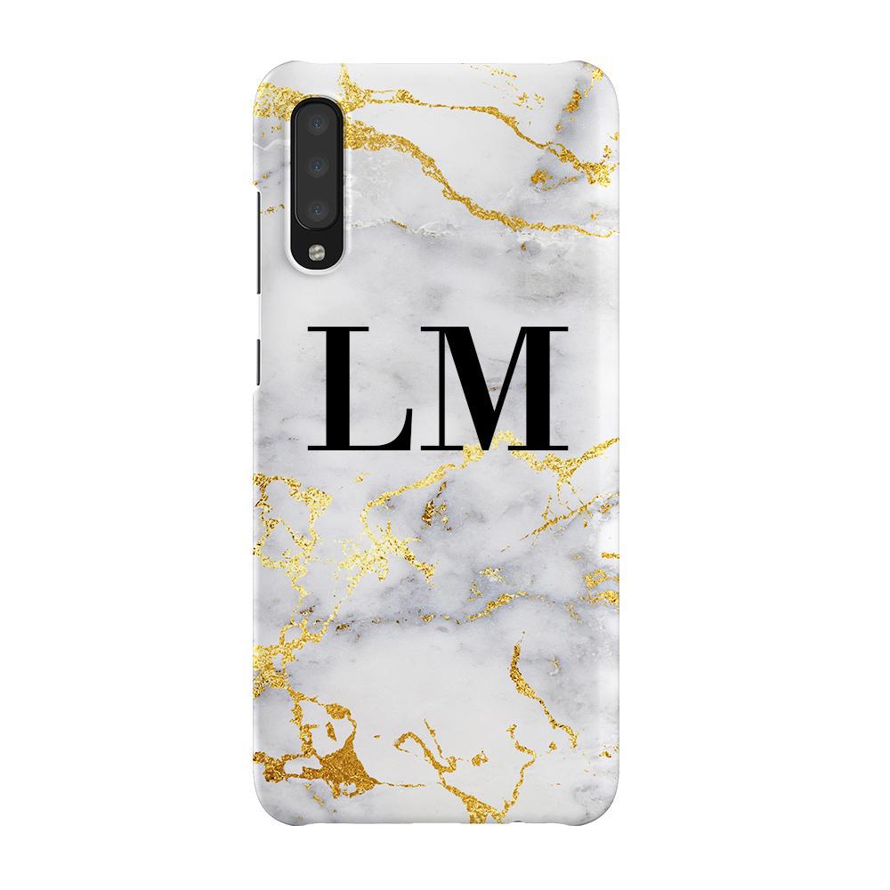 Personalised White x Gold Streaks Marble Initials Samsung Galaxy A70 Case