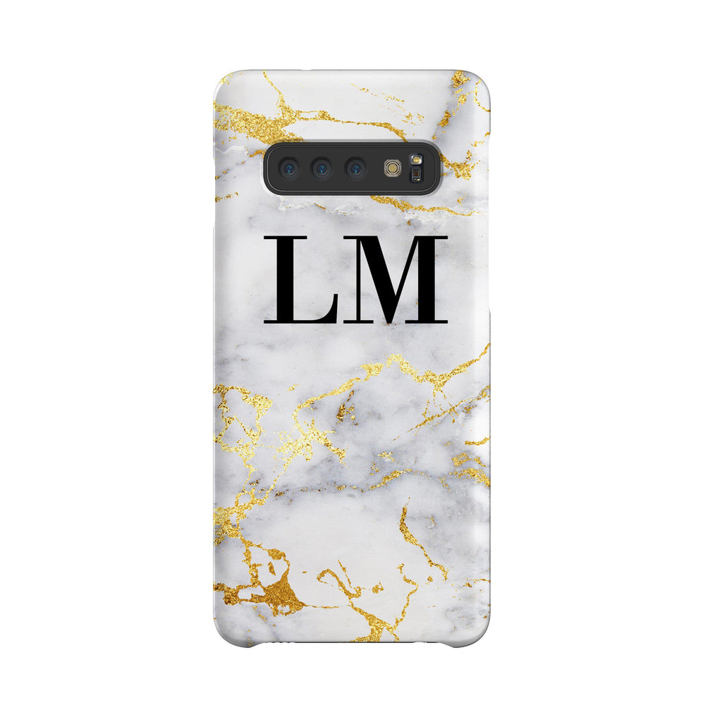 Personalised White x Gold Streaks Marble Initials Samsung Galaxy S10 Plus Case