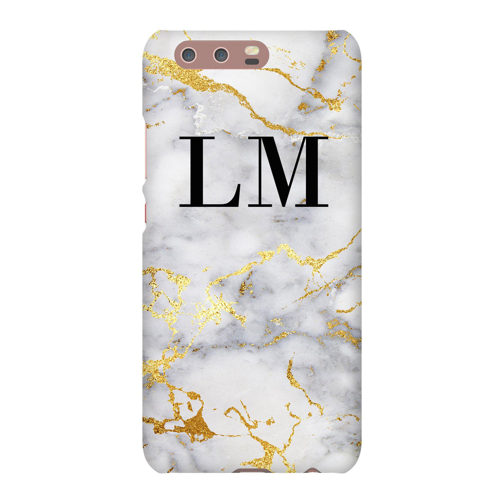 Personalised White x Gold Streaks Marble Initials Huawei P10 Case
