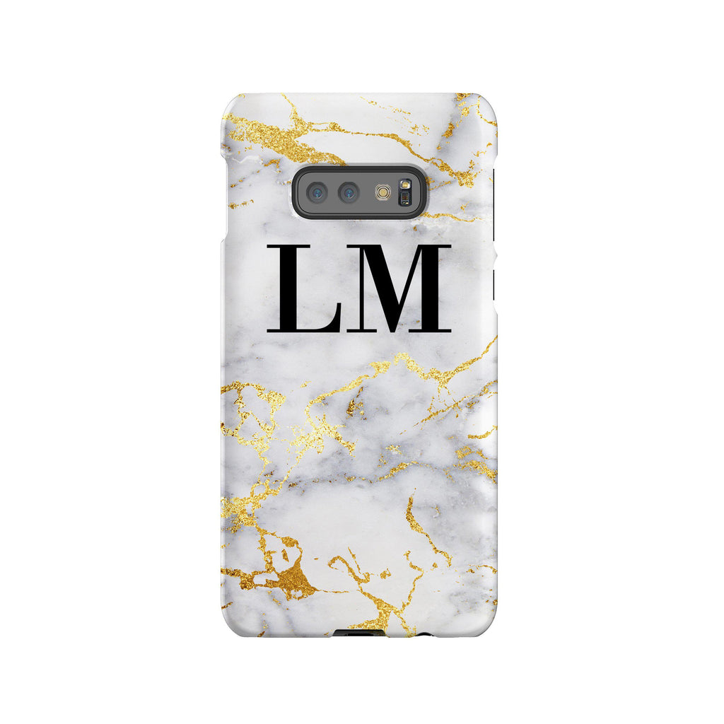 Personalised White x Gold Streaks Marble Initials Samsung Galaxy S10e Case