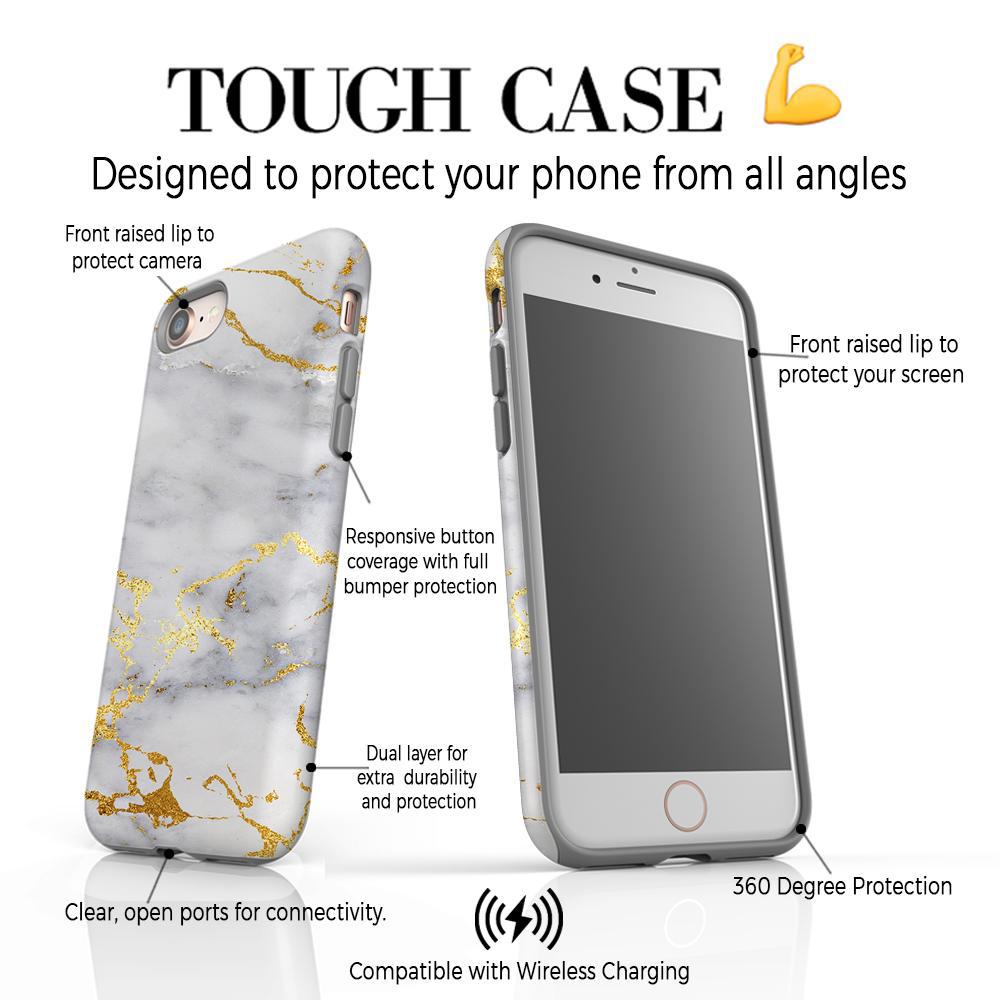 Personalised White x Gold Streaks Marble Initials iPhone SE Case
