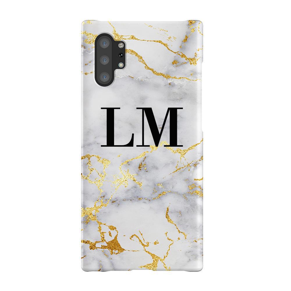 Personalised White x Gold Streaks Marble Initials Samsung Galaxy Note 10+ Case