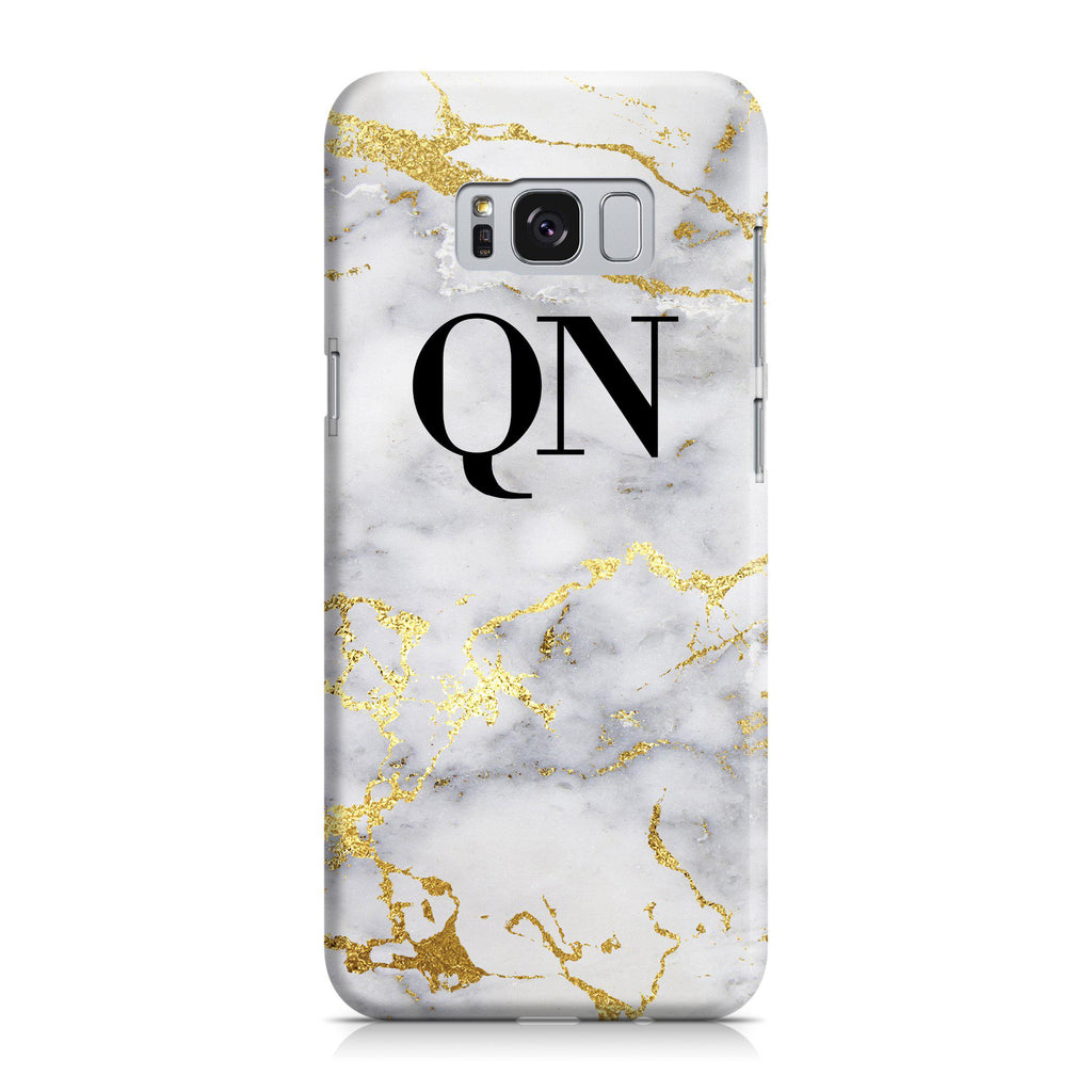 Personalised White x Gold Streaks Marble Initials Samsung Galaxy S8 Case