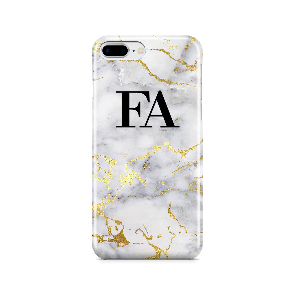 Personalised White x Gold Streaks Marble Initials iPhone 7 Plus Case