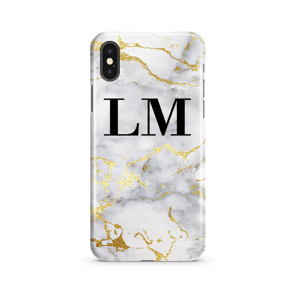 Personalised White x Gold Streaks Marble Initials iPhone XS Max Case