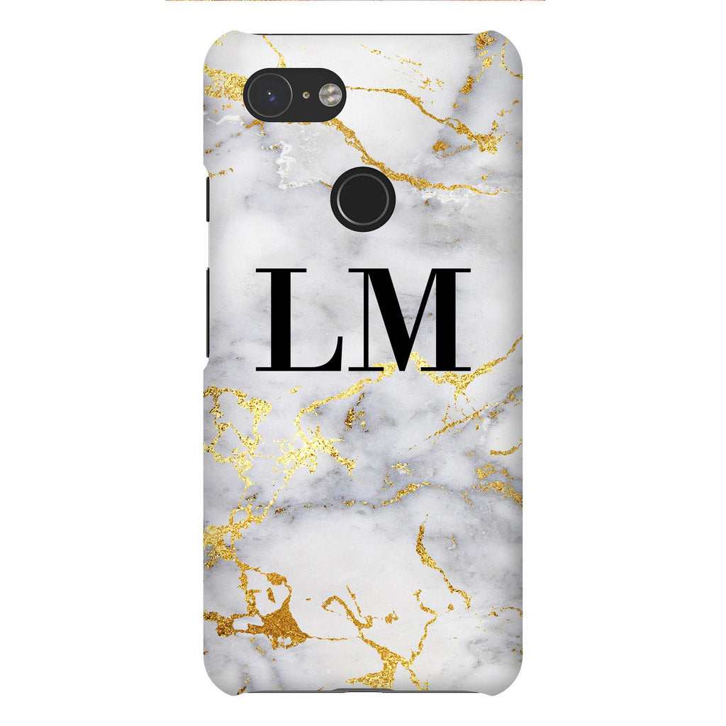 Personalised White x Gold Streaks Marble Initials Google Pixel 3 Case