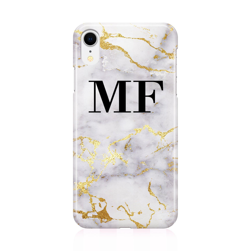 Personalised White x Gold Streaks Marble Initials iPhone XR Case