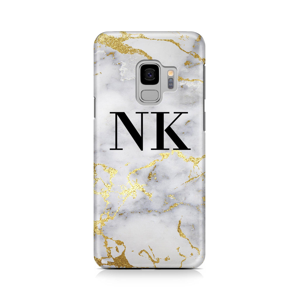 Personalised White x Gold Streaks Marble Initials Samsung Galaxy S9 Case