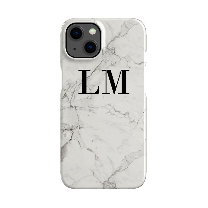 Personalised White Calacatta Marble Initials iPhone 14 Case