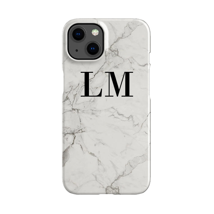 Personalised White Calacatta Marble Initials iPhone 13 Mini Case