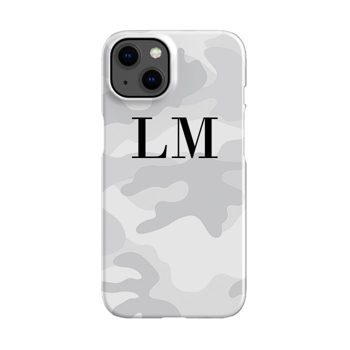 Personalised White Camouflage Initials iPhone 14 Plus Case