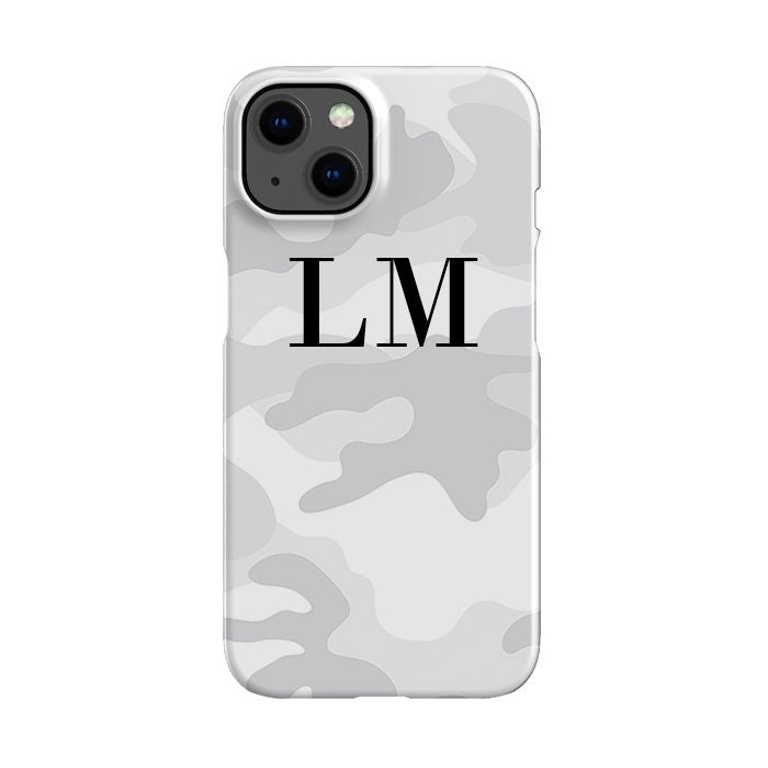 Personalised White Camouflage Initials iPhone 14 Case