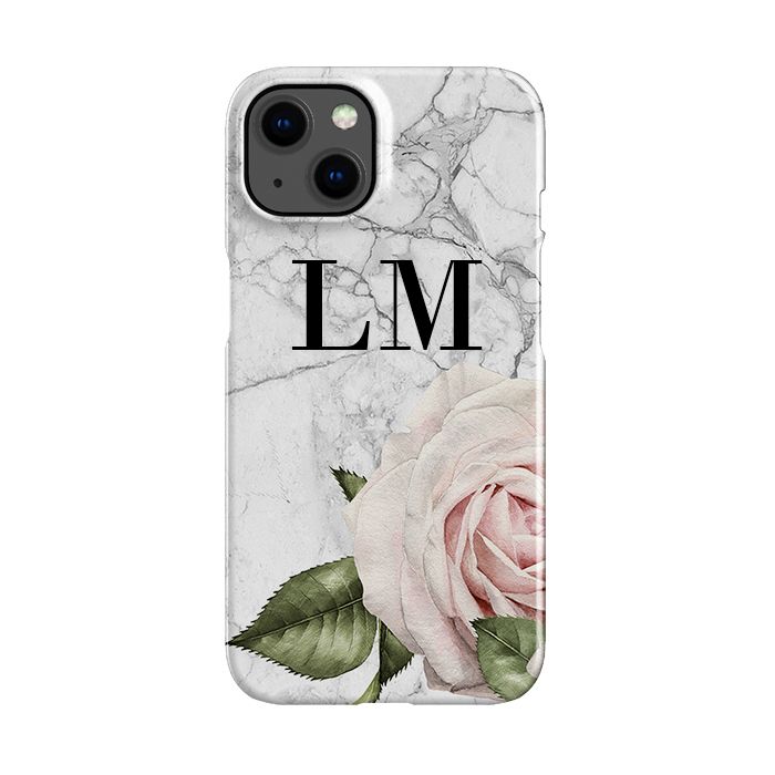 Personalised White Floral Marble Initials iPhone 14 Case