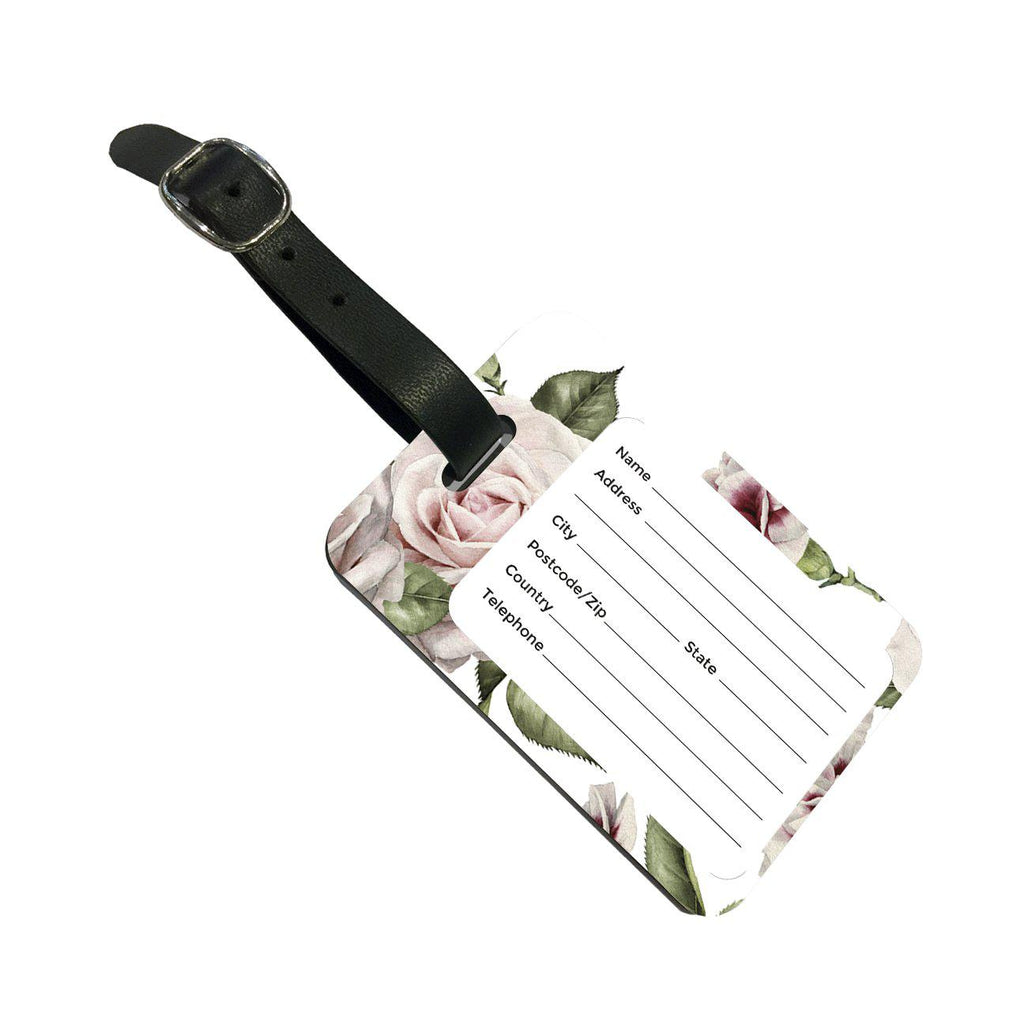 Personalised White Floral Rose Initials Luggage Tag