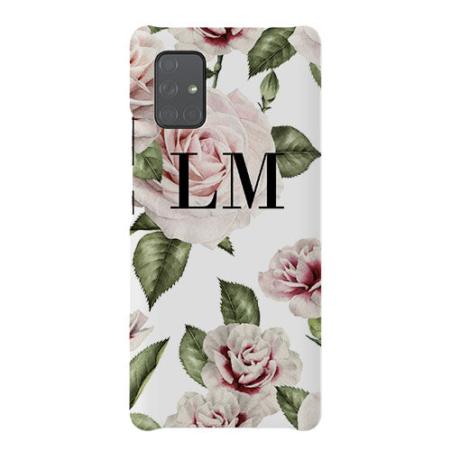 Personalised White Floral Rose Initials Samsung Galaxy A71 Case