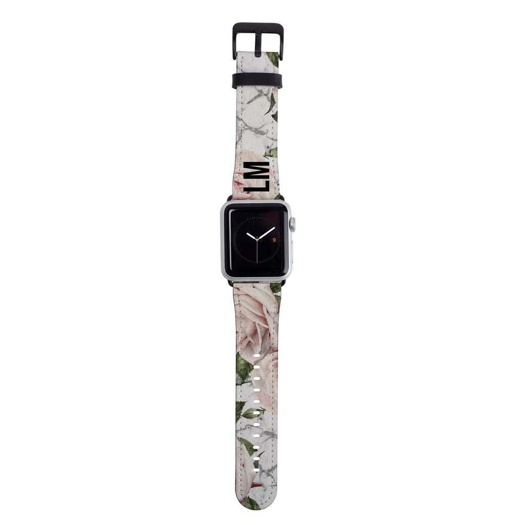 Personalised White Floral Marble Apple Watch Strap