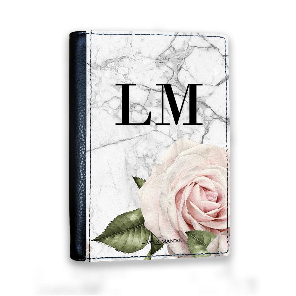 Personalised White Floral Marble Initials Passport Cover