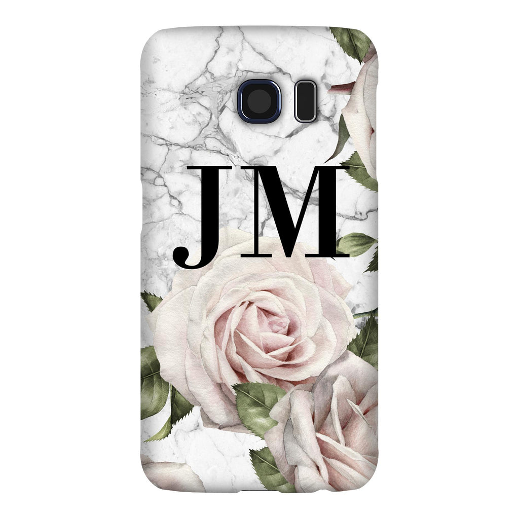 Personalised White Floral Marble Initials Samsung Galaxy S6 Case