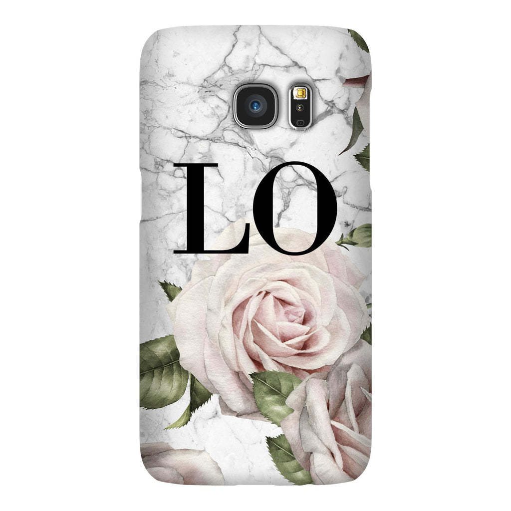 Personalised White Floral Marble Initials Samsung Galaxy S7 Case