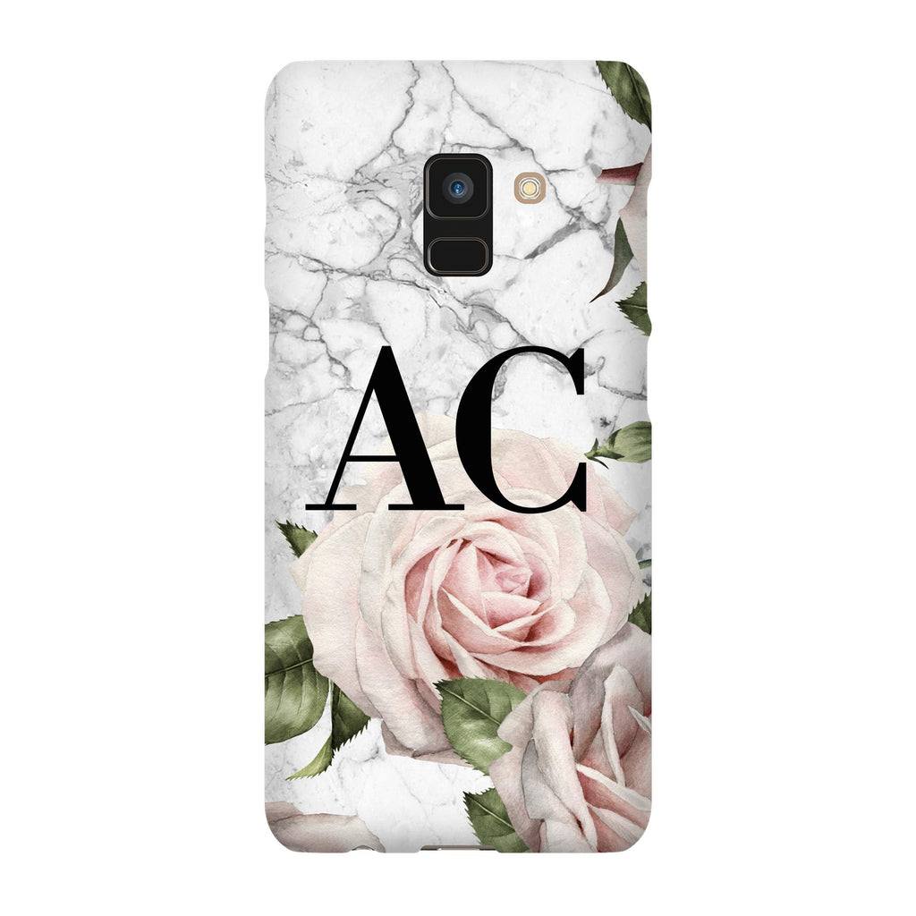 Personalised White Floral Marble Initials Samsung Galaxy A8 Case