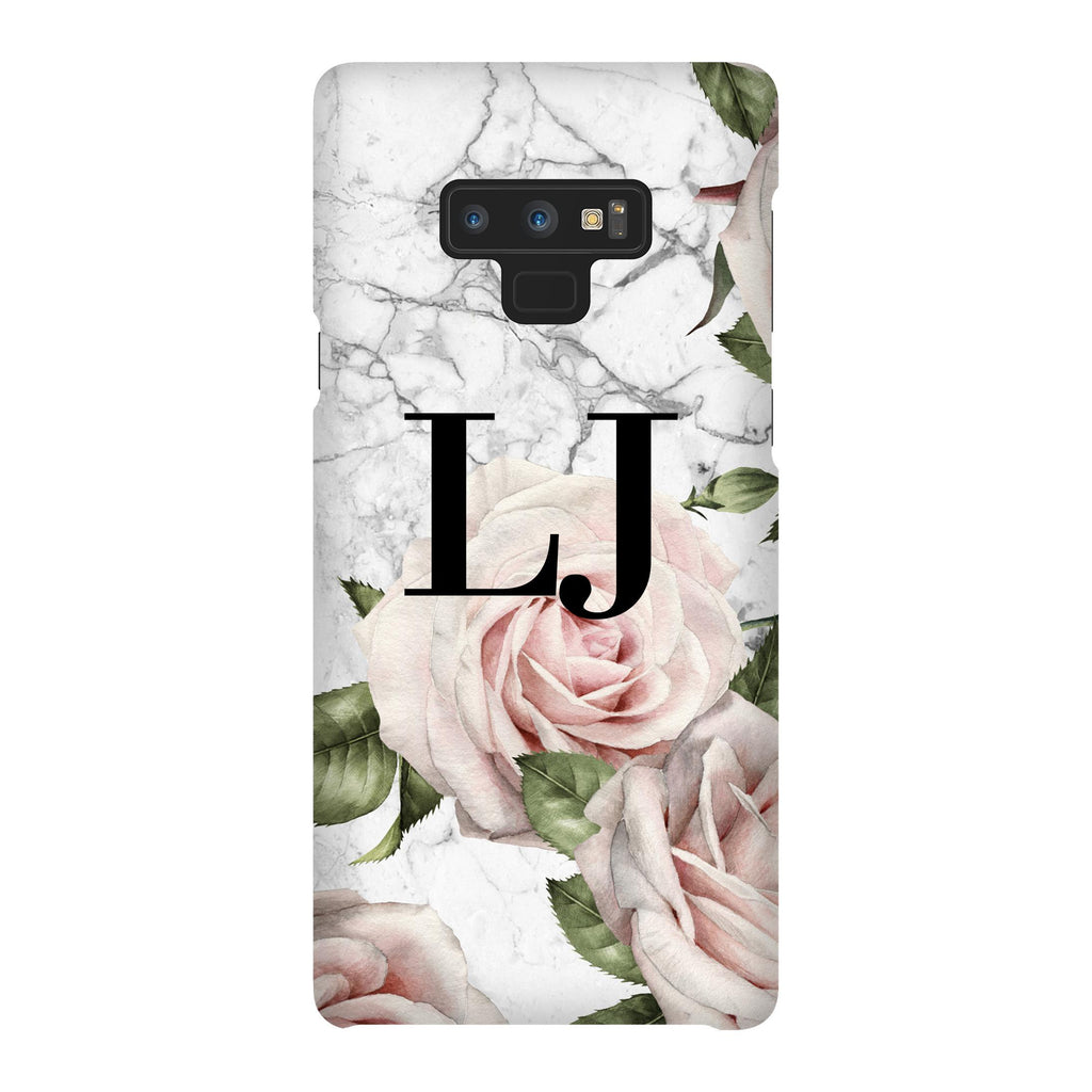 Personalised White Floral Marble Initials Samsung Galaxy Note 9 Case