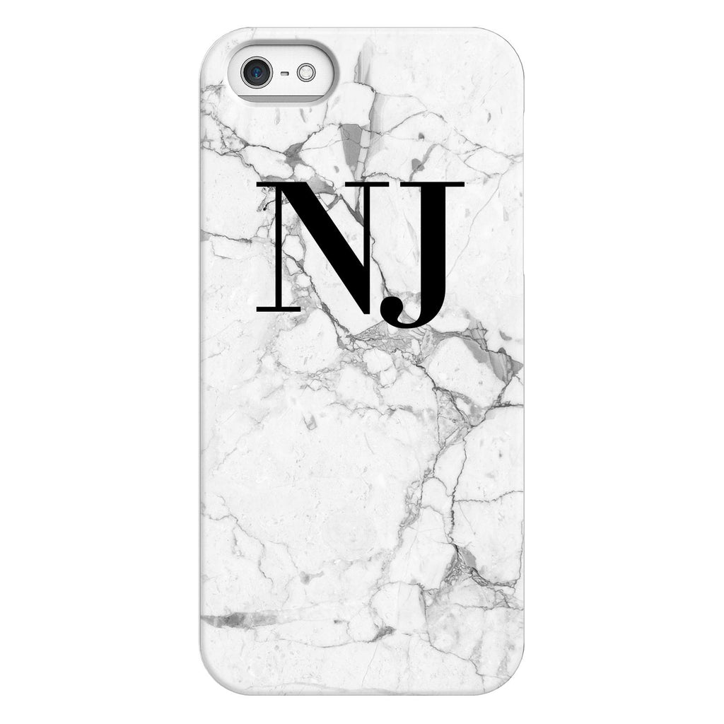 Personalised White Marble x Black Initials iPhone 5/5s/SE (2016) Case
